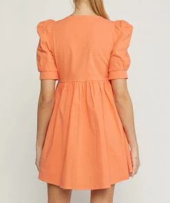 She She Boutique Puff Sleeve Dress - Orange