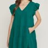 She She Boutique Tiered Dress- Hunter Green, Black OR Clay