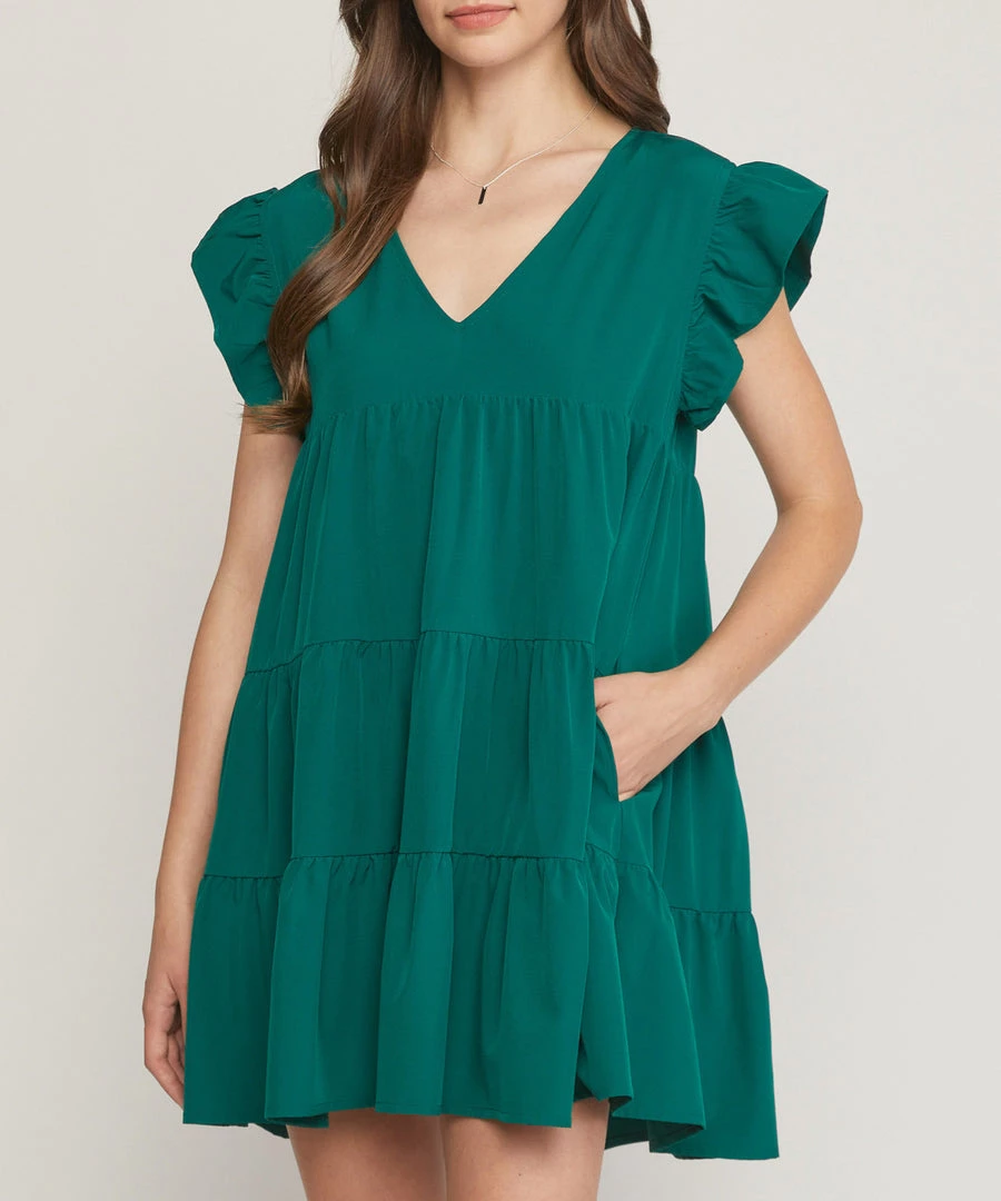 She She Boutique Tiered Dress- Hunter Green, Black OR Clay 3 She She Boutique Tiered Dress- Hunter Green, Black OR Clay