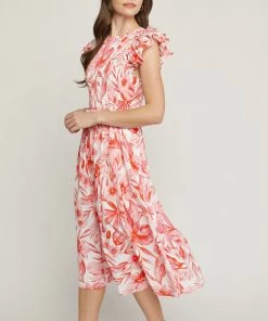 She She Boutique CLOTHING Floral Midi Dress - White Multi