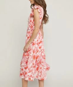 She She Boutique CLOTHING Floral Midi Dress - White Multi