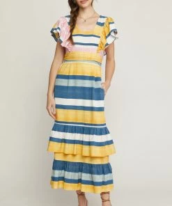 She She Boutique Stripe Maxi Dress - Gold/Teal CLOTHING
