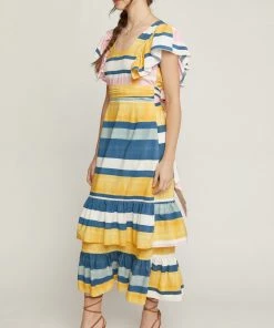 She She Boutique Stripe Maxi Dress - Gold/Teal CLOTHING