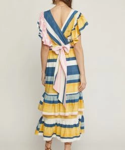 She She Boutique Stripe Maxi Dress - Gold/Teal CLOTHING