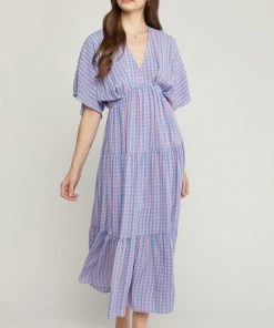 She She Boutique CLOTHING Gingham Maxi Dress - Blue