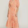 She She Boutique Gingham V-Neck Dress - Orange