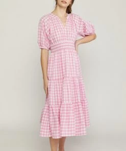 She She Boutique CLOTHING Gingham Dress - Pink