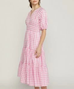She She Boutique CLOTHING Gingham Dress - Pink
