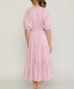 She She Boutique CLOTHING Gingham Dress - Pink