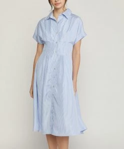 She She Boutique CLOTHING Stripe Button Down Dress - Blue
