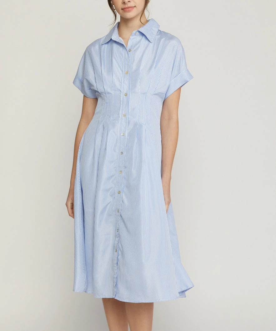 She She Boutique CLOTHING Stripe Button Down Dress - Blue 3 She She Boutique CLOTHING Stripe Button Down Dress - Blue