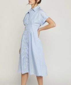 She She Boutique CLOTHING Stripe Button Down Dress - Blue