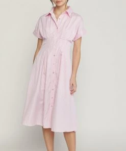 She She Boutique CLOTHING Stripe Button Down Dress - Pink