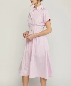 She She Boutique CLOTHING Stripe Button Down Dress - Pink