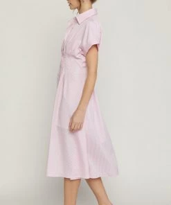 She She Boutique CLOTHING Stripe Button Down Dress - Pink