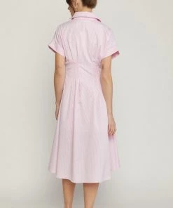 She She Boutique CLOTHING Stripe Button Down Dress - Pink