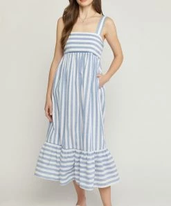 She She Boutique Striped Midi Dress - Sage OR Blue CLOTHING 13 She She Boutique Striped Midi Dress - Sage OR Blue CLOTHING