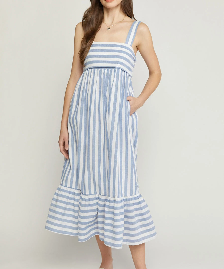 She She Boutique Striped Midi Dress - Sage OR Blue CLOTHING 7 She She Boutique Striped Midi Dress - Sage OR Blue CLOTHING