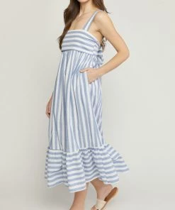 She She Boutique Striped Midi Dress - Sage OR Blue CLOTHING 14 She She Boutique Striped Midi Dress - Sage OR Blue CLOTHING