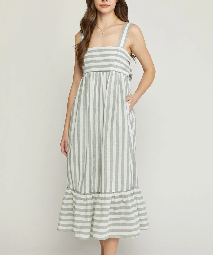 She She Boutique Striped Midi Dress - Sage OR Blue CLOTHING 3 She She Boutique Striped Midi Dress - Sage OR Blue CLOTHING