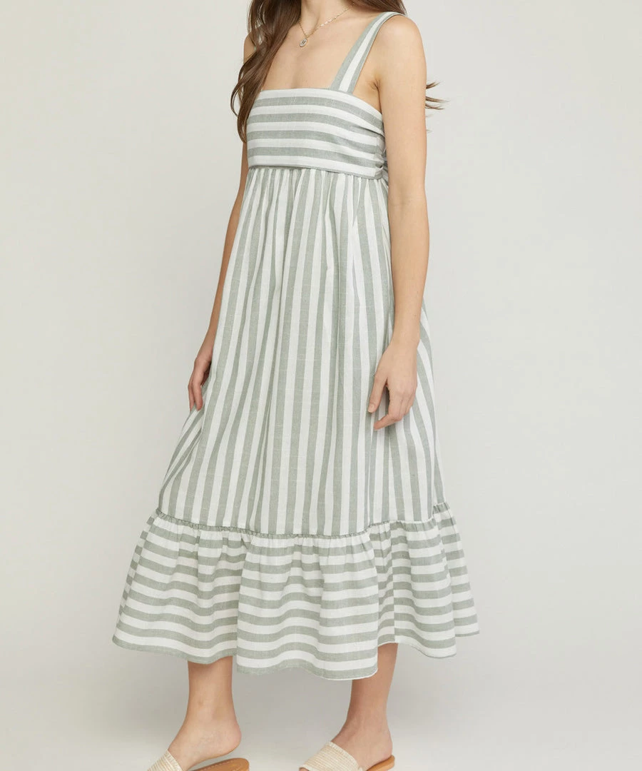 She She Boutique Striped Midi Dress - Sage OR Blue CLOTHING 4 She She Boutique Striped Midi Dress - Sage OR Blue CLOTHING