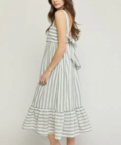 She She Boutique Striped Midi Dress - Sage OR Blue CLOTHING 11 She She Boutique Striped Midi Dress - Sage OR Blue CLOTHING
