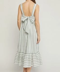 She She Boutique Striped Midi Dress - Sage OR Blue CLOTHING 12 She She Boutique Striped Midi Dress - Sage OR Blue CLOTHING