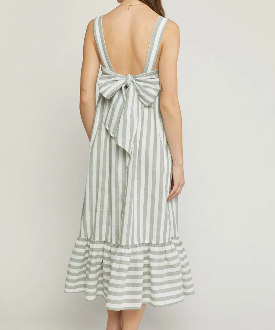 She She Boutique Striped Midi Dress - Sage OR Blue CLOTHING 6 She She Boutique Striped Midi Dress - Sage OR Blue CLOTHING