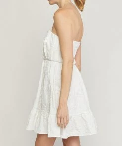 She She Boutique CLOTHING Floral Jacquard Strapless Dress - Off White