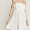 She She Boutique CLOTHING Floral Jacquard Strapless Dress - Off White