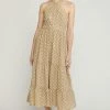 She She Boutique Polka Dot Halter Dress - Sand