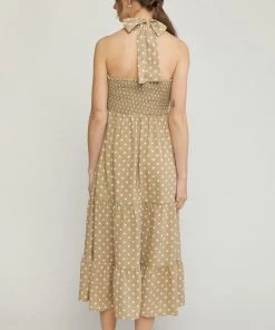 She She Boutique Polka Dot Halter Dress - Sand