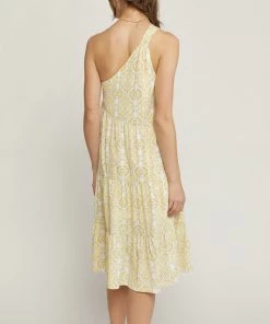 She She Boutique CLOTHING Printed One Shoulder Dress - Lemon