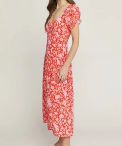 She She Boutique Floral Sweetheart Neck Dress - Red CLOTHING 7 She She Boutique Floral Sweetheart Neck Dress - Red CLOTHING