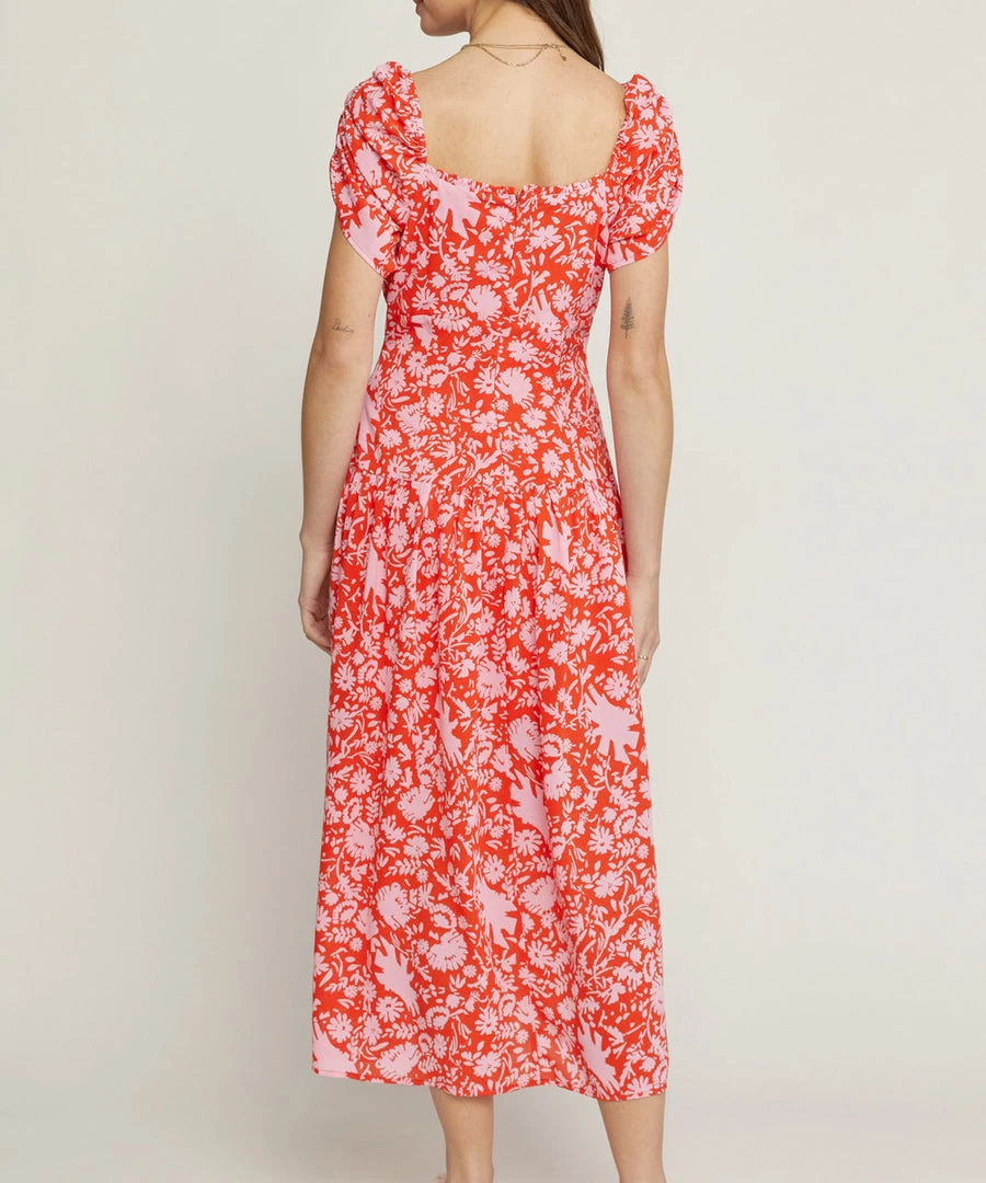 She She Boutique Floral Sweetheart Neck Dress - Red CLOTHING 6 She She Boutique Floral Sweetheart Neck Dress - Red CLOTHING