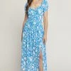 She She Boutique Floral Sweetheart Neck Dress - Blue CLOTHING