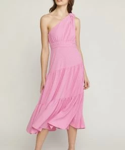 She She Boutique CLOTHING One Shoulder Dress - Bubble Gum