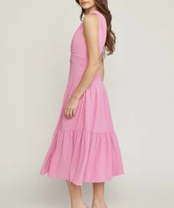 She She Boutique CLOTHING One Shoulder Dress - Bubble Gum