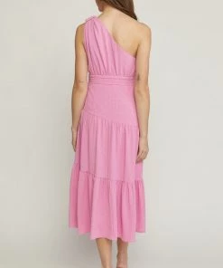 She She Boutique CLOTHING One Shoulder Dress - Bubble Gum