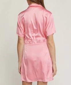 She She Boutique Satin Short Sleeve Dress - Bubble Gum