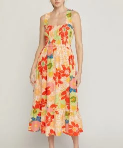 She She Boutique Floral Print Midi Dress - Red CLOTHING