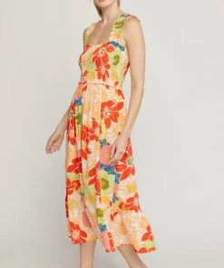 She She Boutique Floral Print Midi Dress - Red CLOTHING