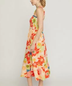 She She Boutique Floral Print Midi Dress - Red CLOTHING