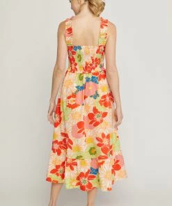 She She Boutique Floral Print Midi Dress - Red CLOTHING