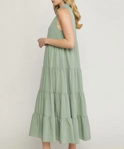 She She Boutique Tiered Midi Dress - Light Olive OR Baby Pink CLOTHING