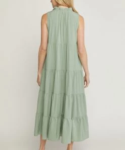 She She Boutique Tiered Midi Dress - Light Olive OR Baby Pink CLOTHING