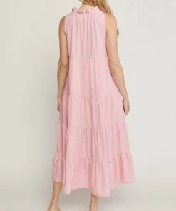 She She Boutique Tiered Midi Dress - Light Olive OR Baby Pink CLOTHING