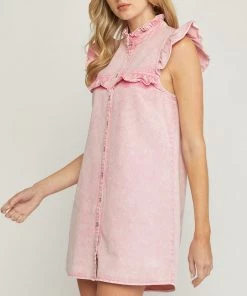 She She Boutique Denim Mini Dress - Pink CLOTHING