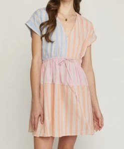 She She Boutique CLOTHING Striped Dress - Orange Multi