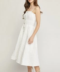 She She Boutique CLOTHING Tonal Floral Midi Dress - Off White